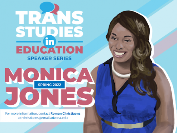 Trans speaker series flyer with a picture of Monica