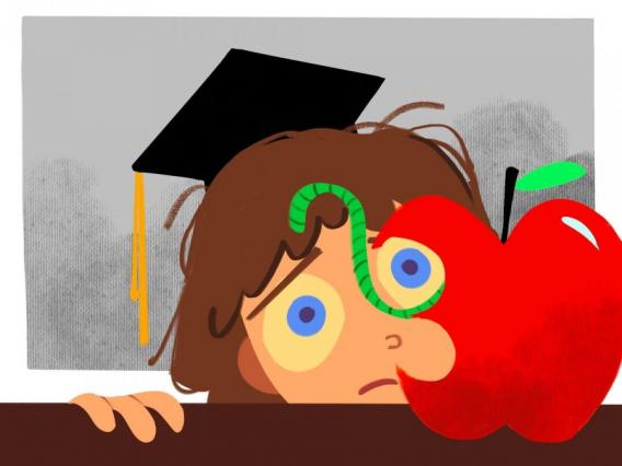 clipart of a graduate with an apple and worm