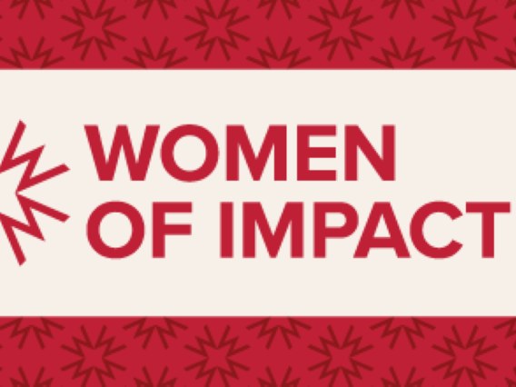 women of impact red lettering on beige background