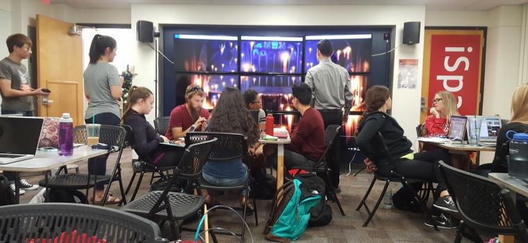 Students collaborate in the iSpace at the UA Science and Engineering Library