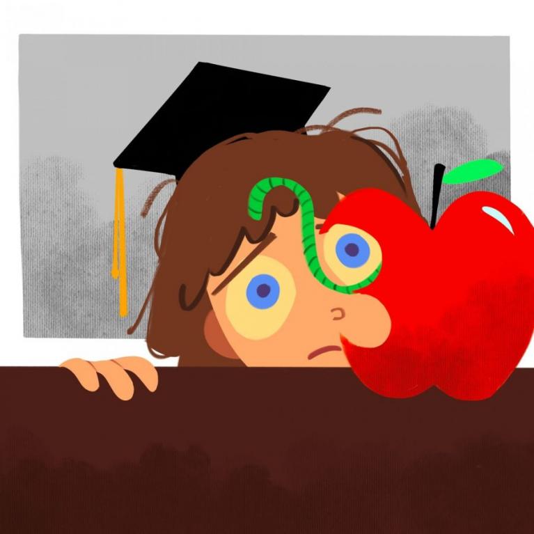 clipart of a graduate with an apple and worm