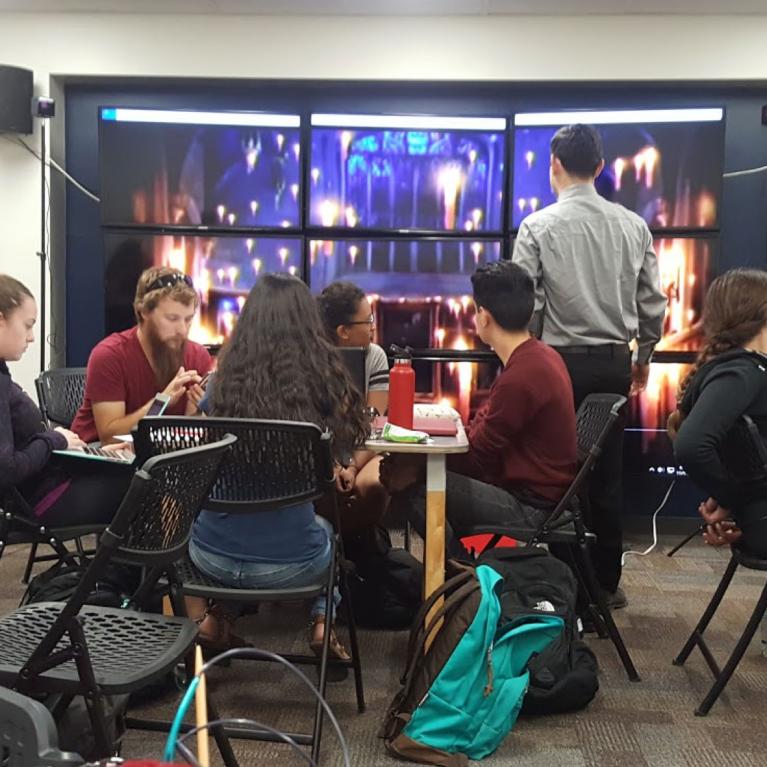 Students collaborate in the iSpace at the UA Science and Engineering Library